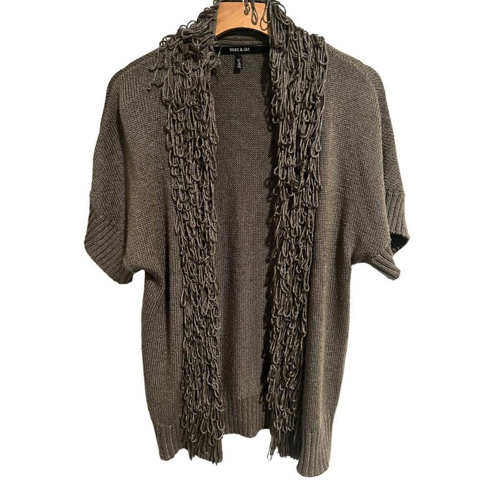 Mac & Jac Olive Green Fringed Collar Cardigan Small